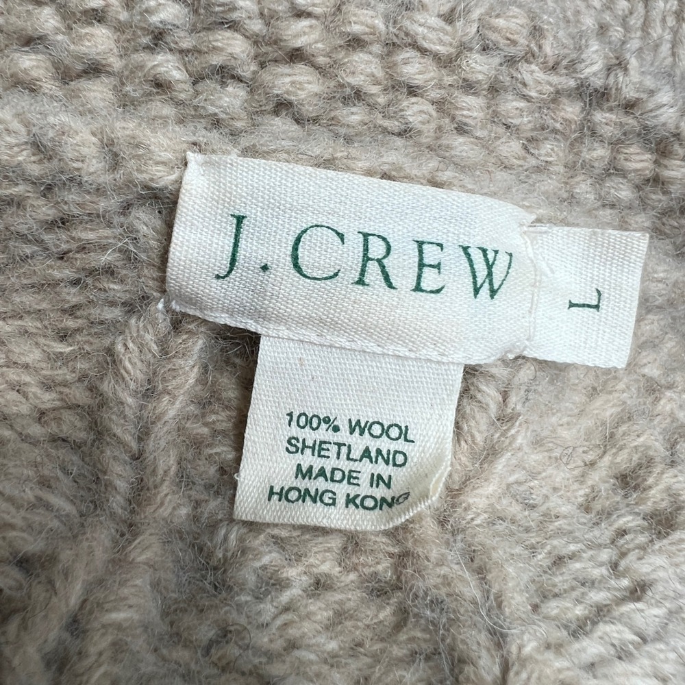 Vintage J.Crew Fisherman Cardigan Sweater Shetland Wool Boxy Cable Knit Large - Picture 3 of 10